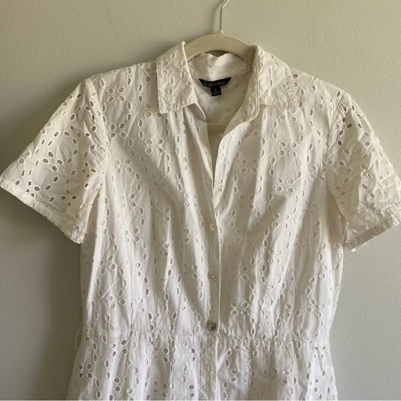BROOKS Brothers 100% Cotton  Eyelet Short Sleeve Midi Dress Size 6 (no belt) - Picture 5 of 16